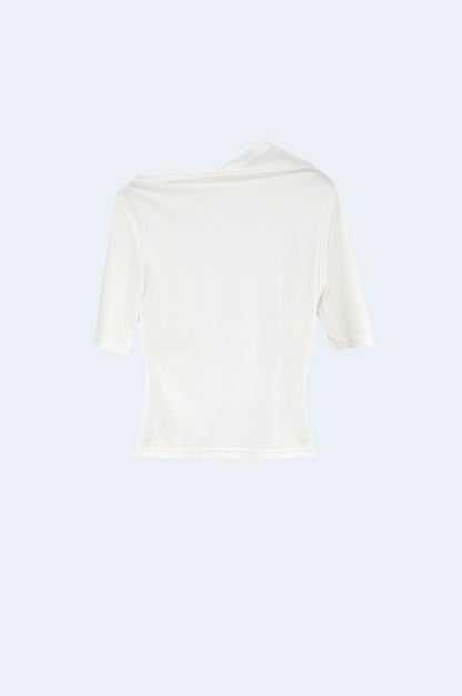 Weißes asymmetrisches Strick-T-Shirt
