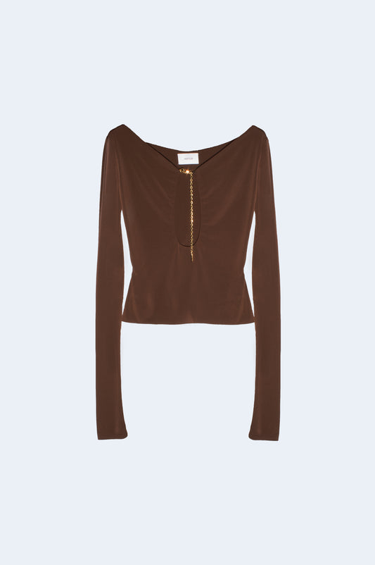 Brown Blouse With Chain Detail