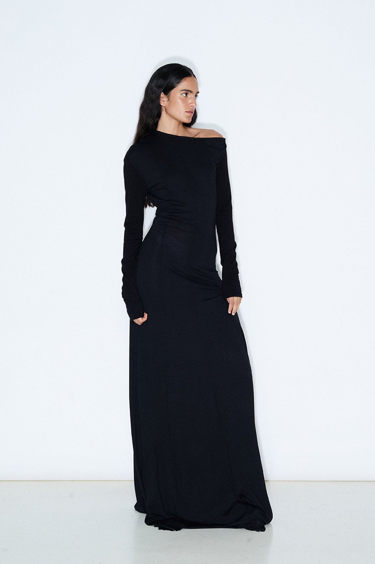 Black Long Asymmetric Knit Dress